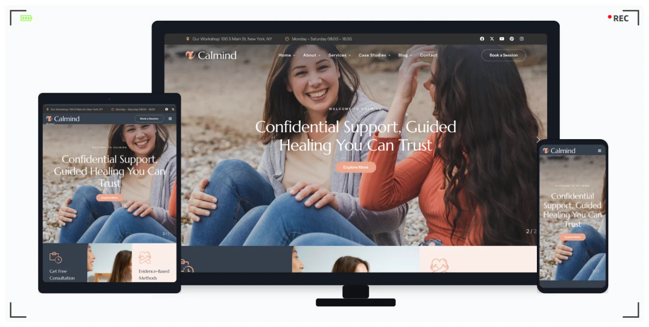 心理咨询/治疗师网站专用 HTML 响应式模板 | 专业信任感设计，适合心理咨询机构/个人执业者