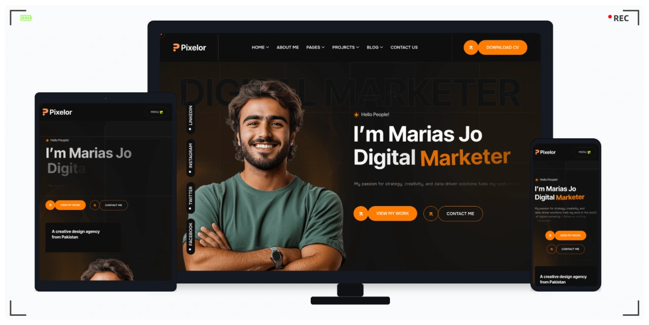 个人作品集 HTML 响应式网站模板 | 适合设计师/开发者/自由职业者快速建站