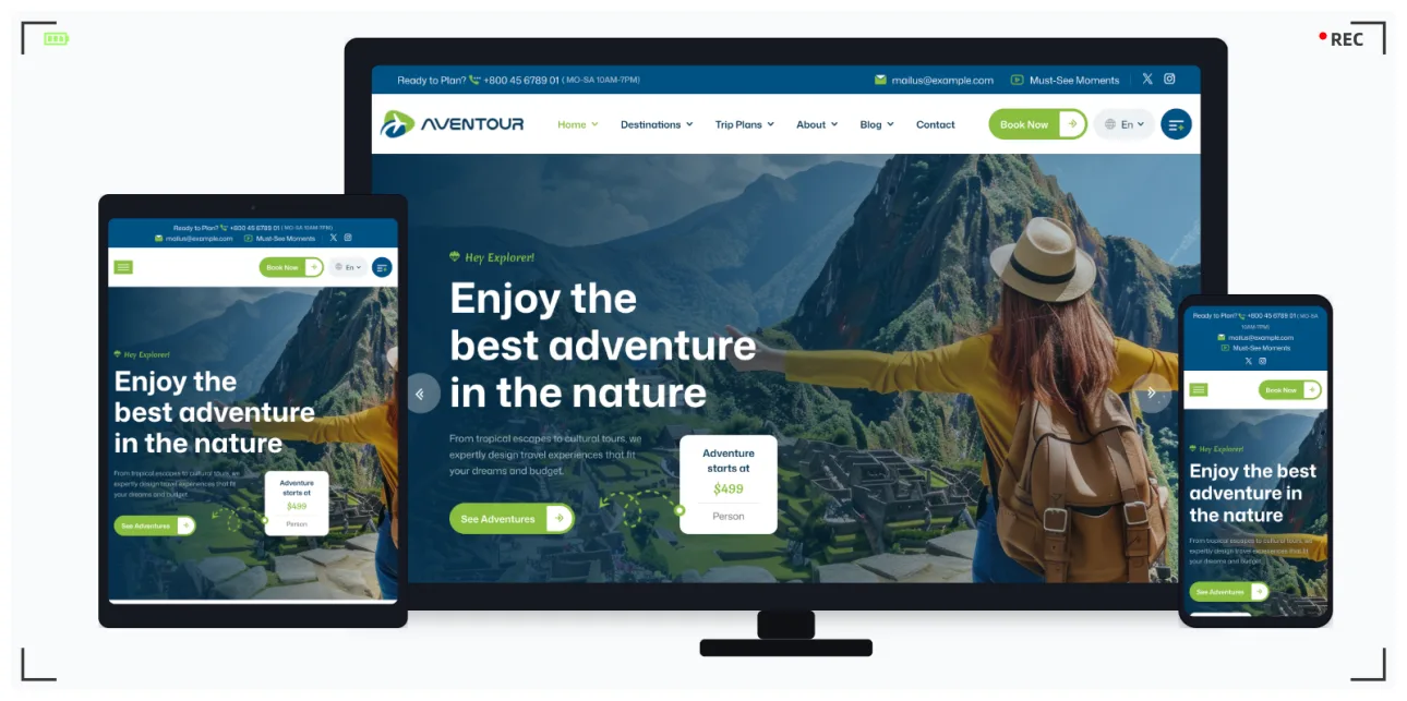 旅行社与户外探险网站模板 | 4套首页风格 + 25页面 | Bootstrap 5 响应式 HTML 模板