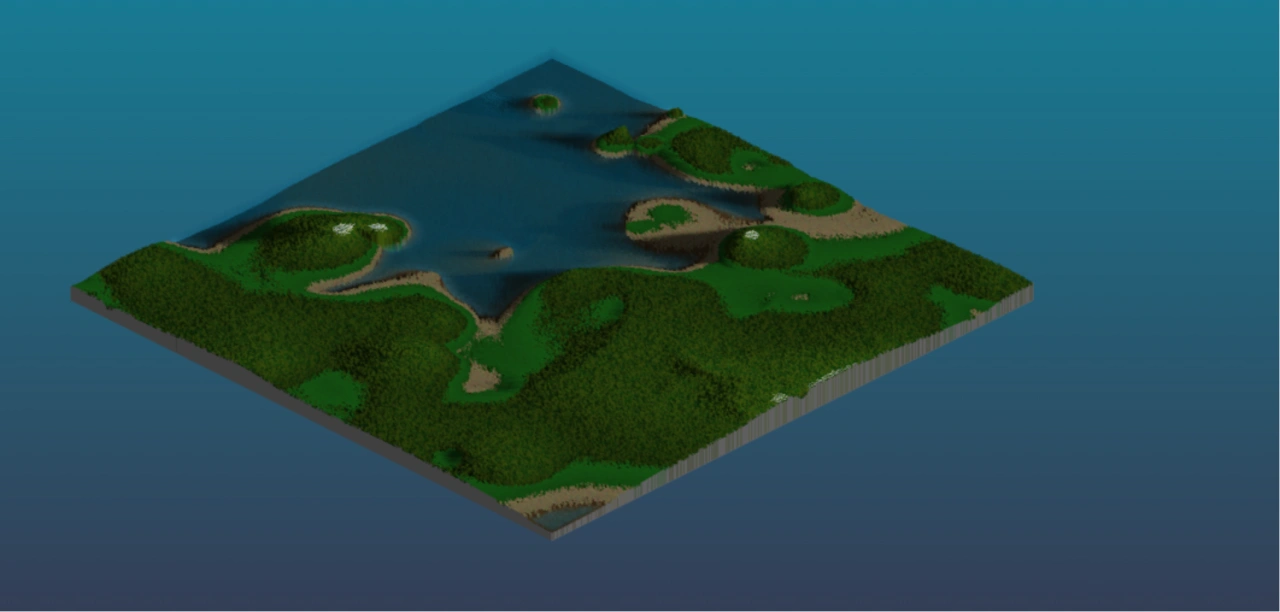 Canvas 等距地形生成器，程序化 3D 岛屿地形生成效果