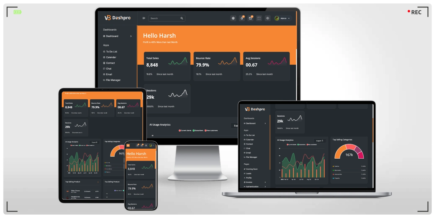 后台管理仪表盘 Bootstrap 网站模板 | 35+页面深色模式数据可视化