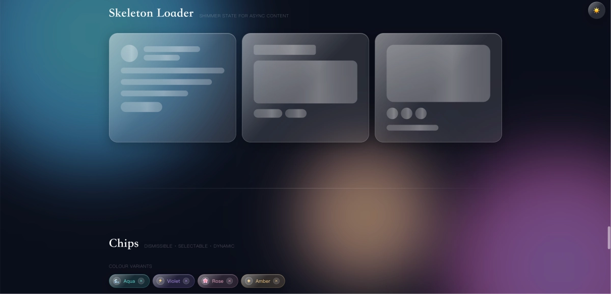 纯 CSS 液态玻璃拟态 UI 组件库 Glassmorphism 界面设计套件