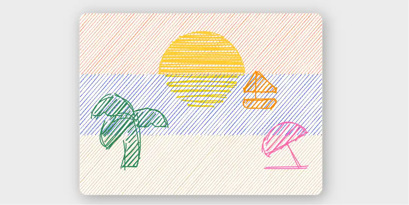 React手绘涂鸦风格海滩日落：基于Rough.js的创意插画特效
