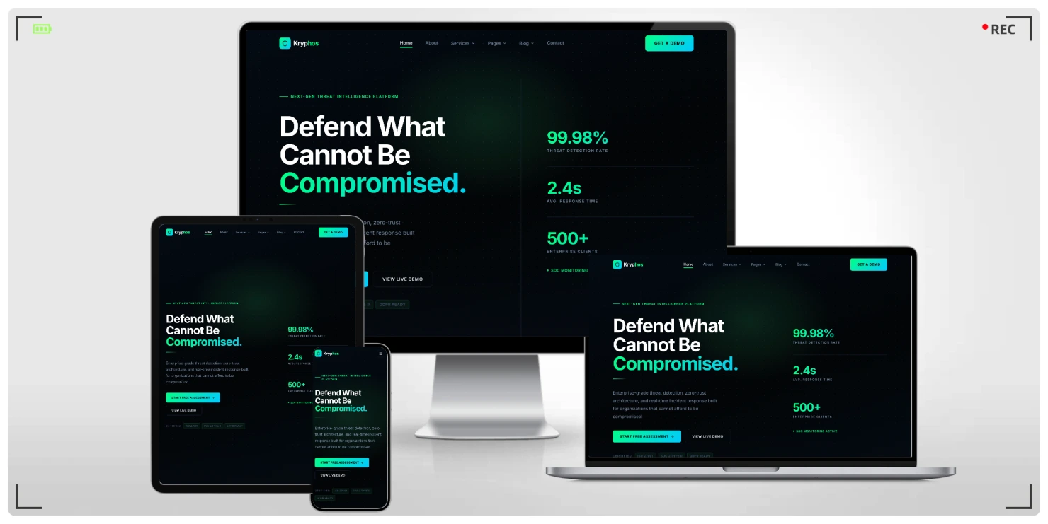 网络安全企业专用 HTML 响应式网站模板，暗黑风信息安全服务响应式建站方案