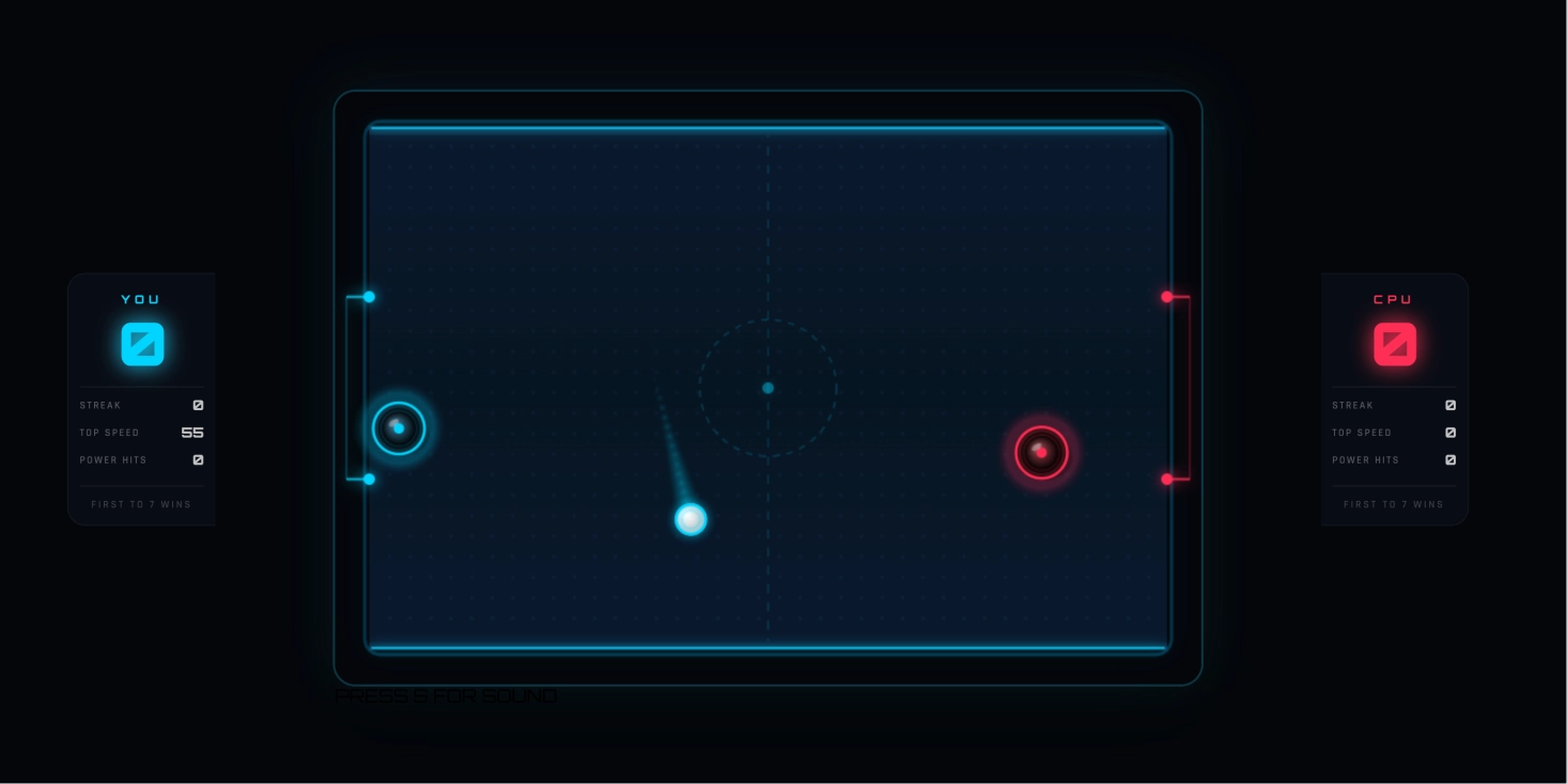 基于Canvas 2D的科技感炫彩霓虹桌上冰球（Air Hockey）交互网页小游戏