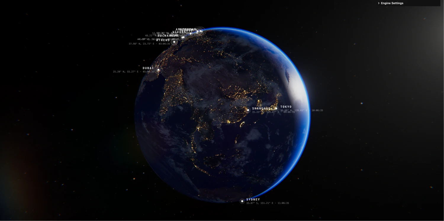 Three.js WebGPU 电影级 3D 地球全景 — 带日食、城市灯光和实时调参的网页特效