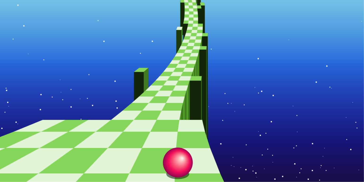 1KB 代码写出的 3D 天空跑酷小游戏 — 纯 Canvas 实现，无需任何游戏引擎