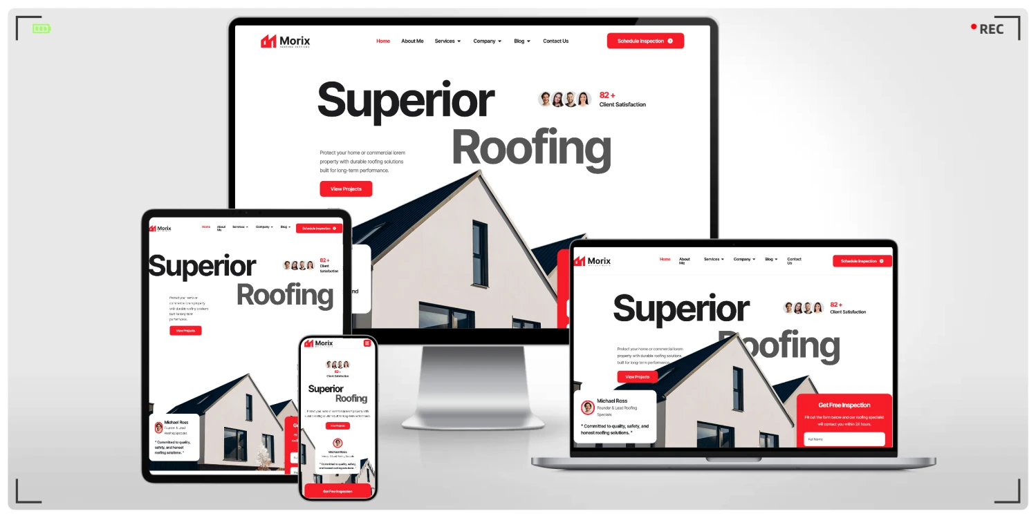 屋顶施工与防水维修服务 HTML 建站模板 | 含施工流程页与质保承诺页