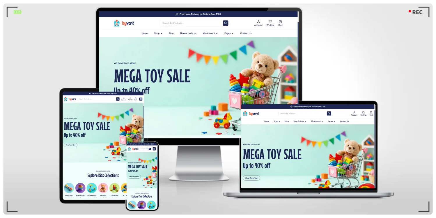 儿童玩具与母婴用品商城 HTML 响应式模板 | 明快配色+完整会员中心+退换货政策页