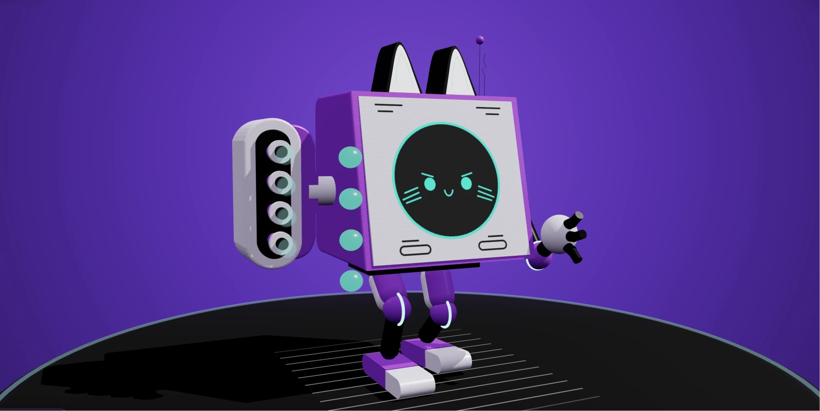 3D机械猫行走动画附带开炮效果（Three.js可交互机甲角色动画）