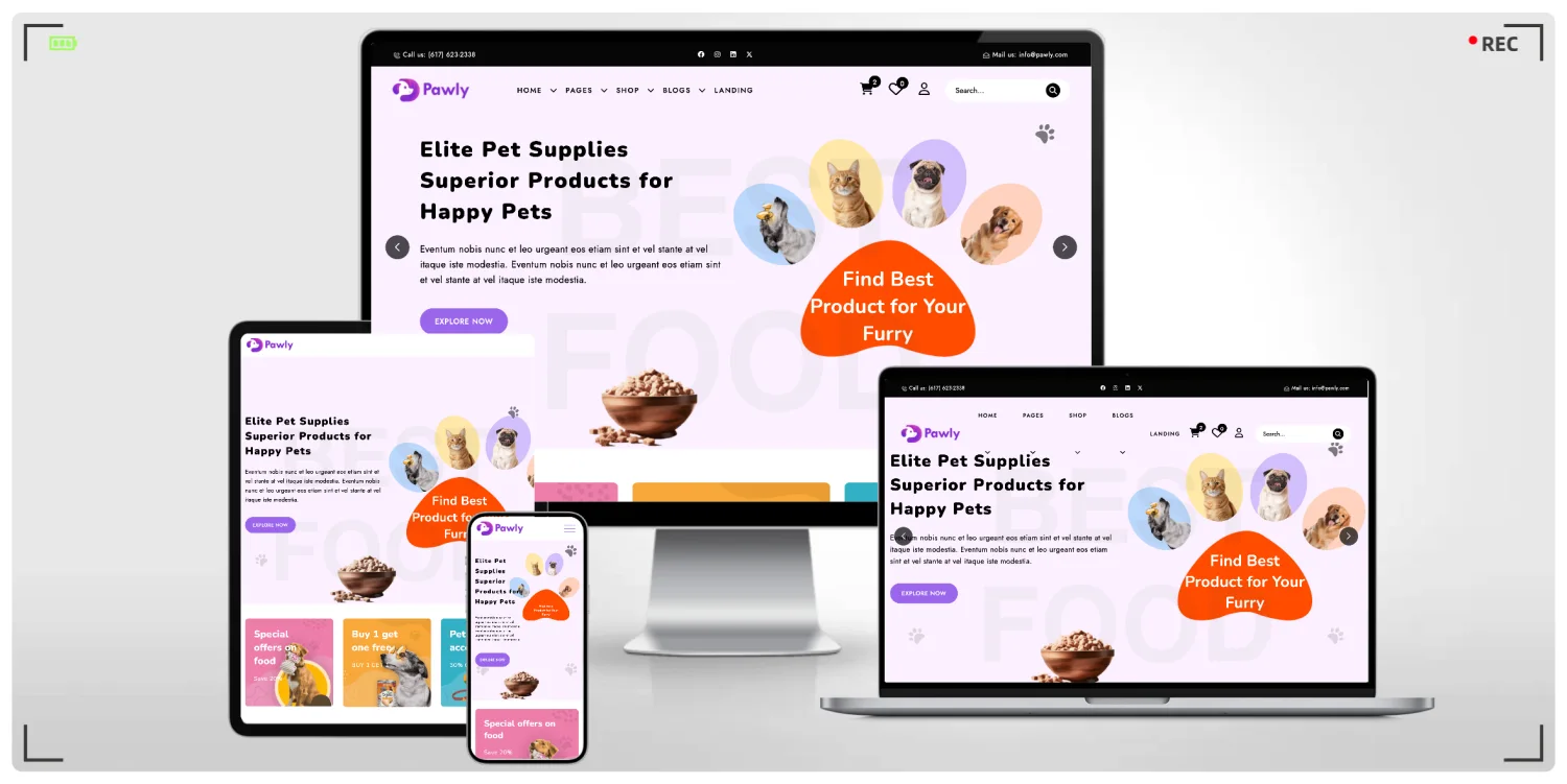 宠物用品电商 HTML 建站模板，支持口味 SKU 规格分类选购与心愿单订单中心