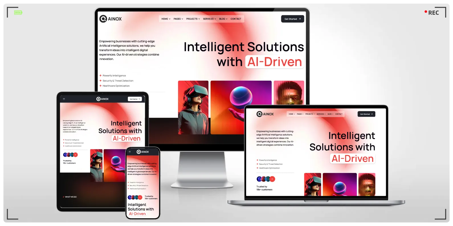 每页都配浅色对照版的 AI 技术服务 HTML 建站模板，AI 代理与数字创意机构响应式网页模板